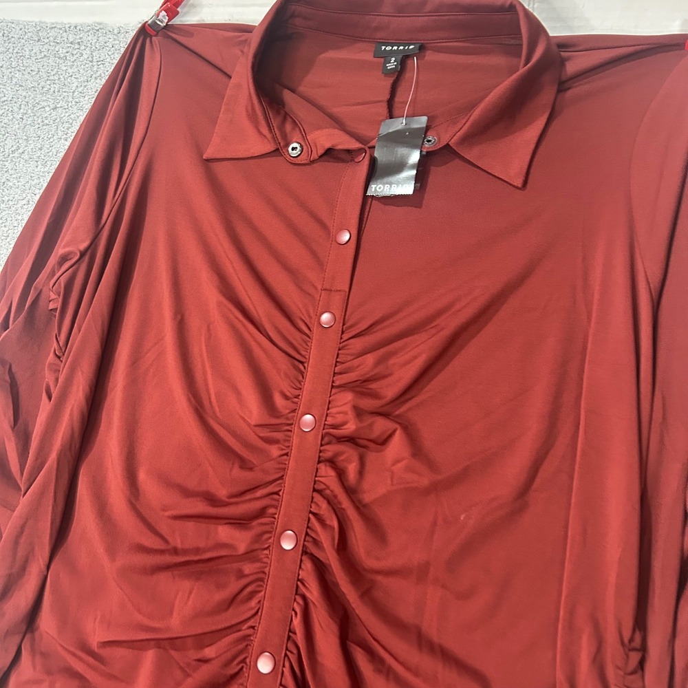 Torrid Shirt Dress Ruched Button Front 2 2X Brown Bodycon Midi Chic Workwear - Picture 3 of 7